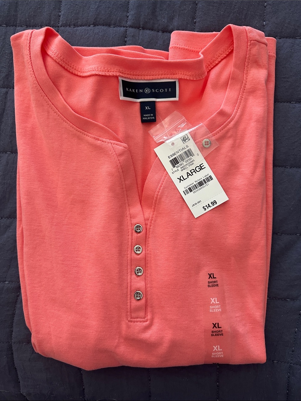 Karen Scott Coral Henley Tee